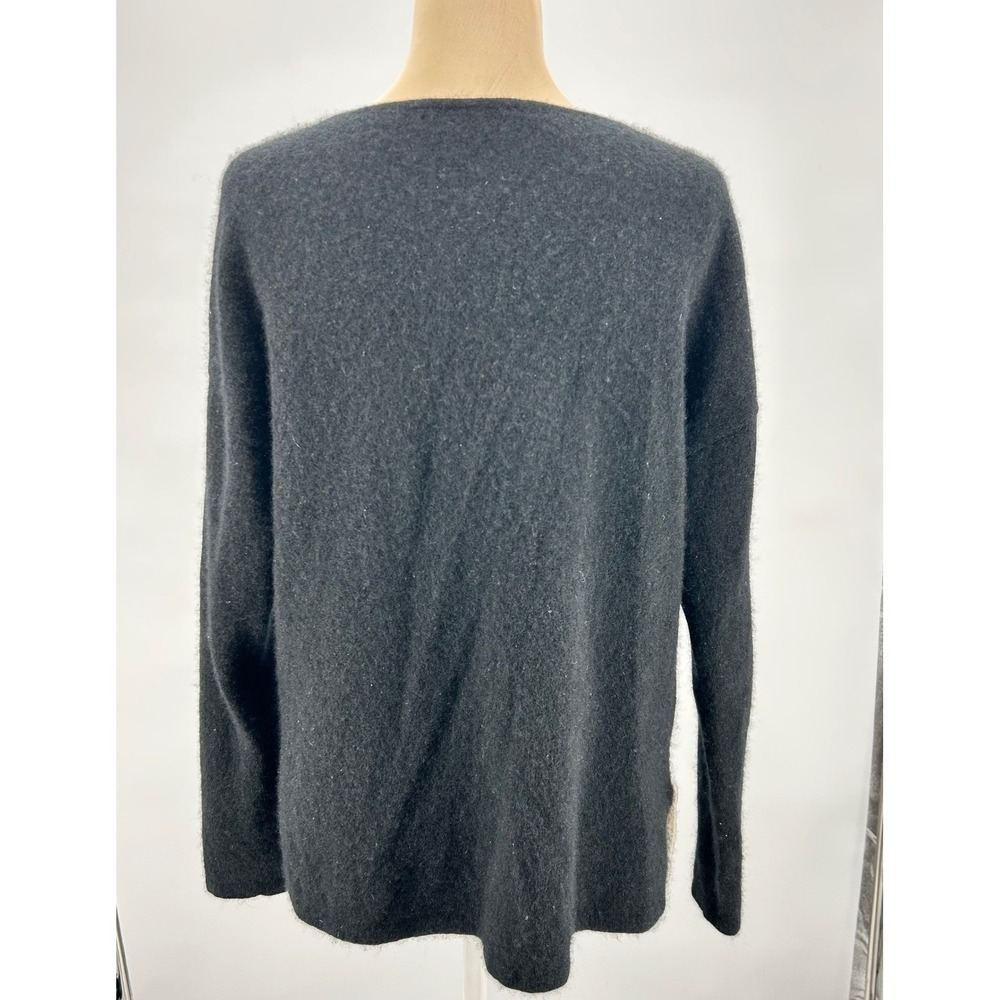 Charter Club Luxury Womens 100% Cashmere Sweater Black Grey Geometric M A0295‎ - Picture 2 of 6